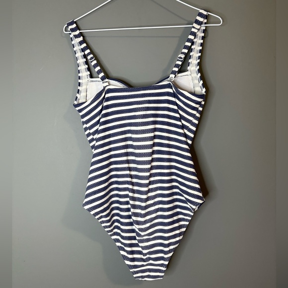 One Piece Nip Tuck Swimsuit Blue White Nautical Stripe Rouched Swim Suit Size 8 - Picture 6 of 7